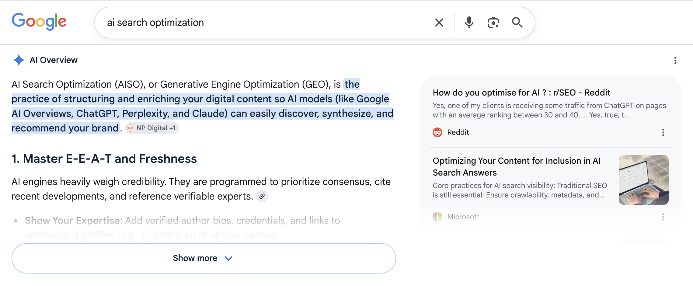A screenshot of a Google search, showing the AI summary panel at the top. 